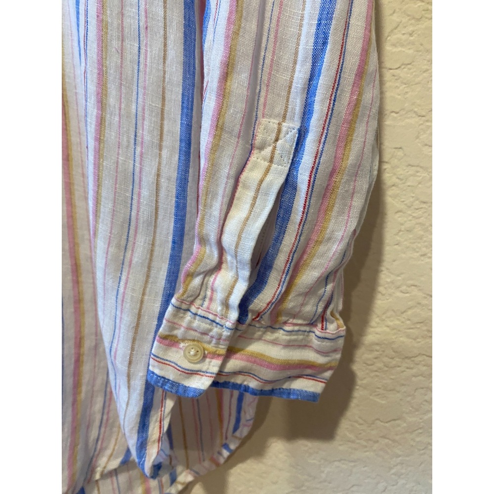 Gap Multicolor Stripe Boyfriend Tunic Shirt Size XS Rainbow 100% Linen Beach - Picture 6 of 11